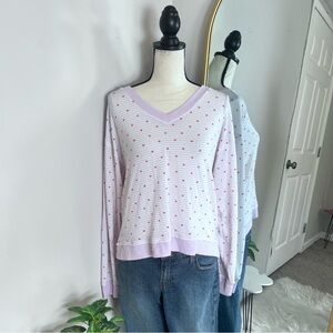 Lucky Brand Purple Striped Heart Print V-Neck Sweater